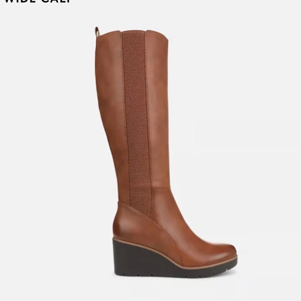 SOUL Naturalizer Tall Wedge Boots in Toffee Brown Wide Calf